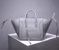 Celine Boston Leather Tote Handbag Light Grey