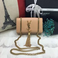 YSL Small Tassel Chain Leather Bag 17cm Apricot Gold