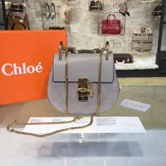 Chloe Drew Crossbody Bag Small 19cm Grey Suede