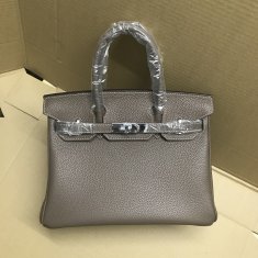 Hermes Birkin 30cm Togo Leather Handbag Dark Khaki Silver
