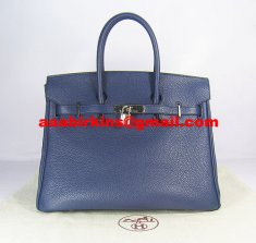 Hermes Birkin 35cm Togo leather Handbags dark blue silver