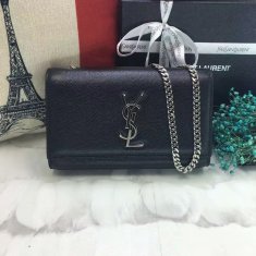 YSL Caviar Leather Chain Bag 22cm Black Silver