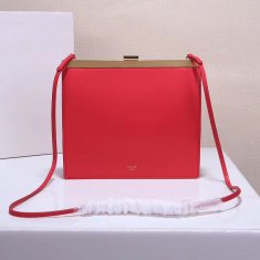 Celine Clasp Bag Smooth Leather Red