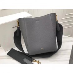 Celine Sangle 17.5cm Small Shoulder Leather Bag Grey