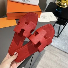 Hermes Flats Epsom Leather Sandals All Red
